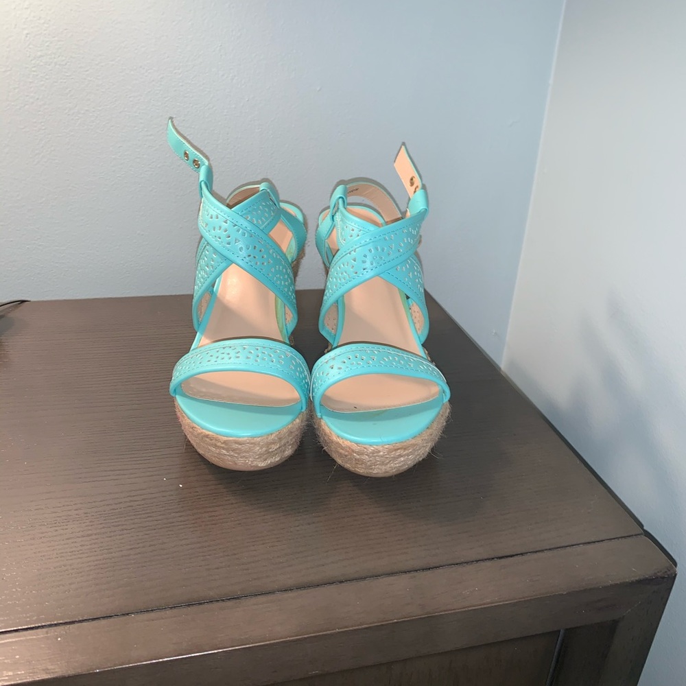Blue sandal heel wedges